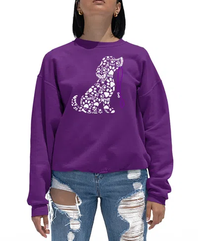 La Pop Art Women's Dog Leash Word Art Crewneck Sweatshirt In Purple