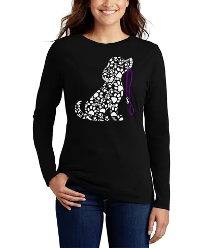 La Pop Art Women's Dog Leash Word Art Flowy T-shirt In Black