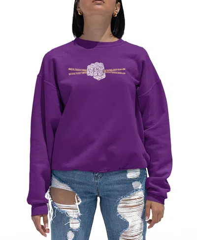 La Pop Art Women's Drum Sticks Word Art Crewneck Sweatshirt In Purple