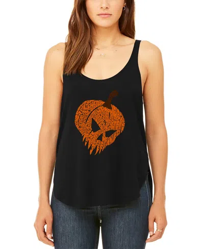 La Pop Art Women's Evil Pumpkin Premium Word Art Flowy Tank Top In Black