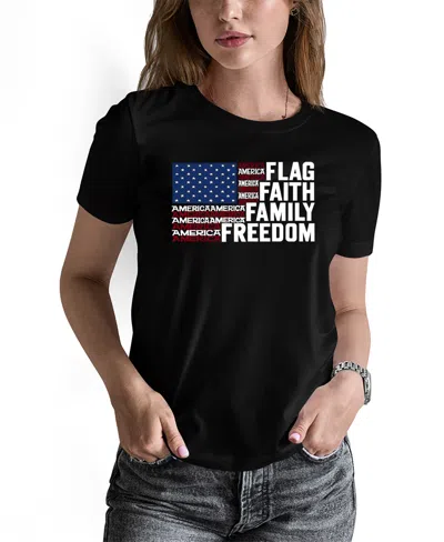 La Pop Art Women's Faith Flag Word Art Pullover Top In Black