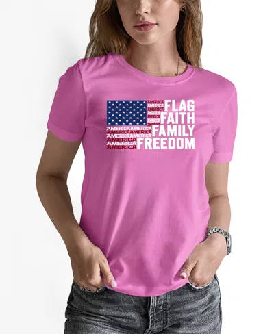 La Pop Art Women's Faith Flag Word Art Pullover Top In Pink