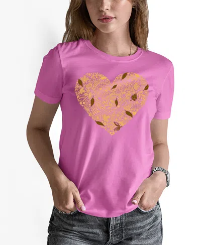 La Pop Art Women's Fall Vibes Art Crew Neck T-shirt In Pink