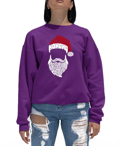 La Pop Art Women's Feliz Navidad Santa Claus Word Art Crewneck Sweatshirt In Purple