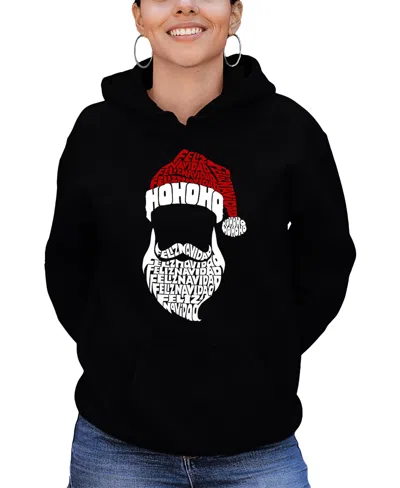 La Pop Art Women's Feliz Navidad Santa Claus Word Art Hooded Sweatshirt In Black