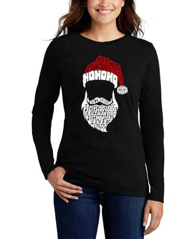 La Pop Art Women's Feliz Navidad Santa Claus Word Art Long Sleeve T-shirt In Black