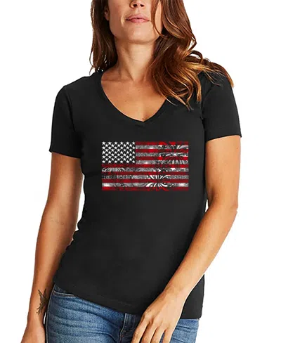 LA POP ART WOMEN'S FIREWORKS AMERICAN FLAG V-NECK T-SHIRT