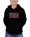 La Pop Art Women's Fireworks American Flag Word Art Hooded Sweatshirt In Black