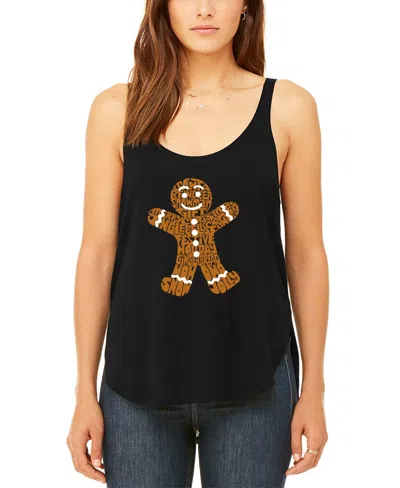 La Pop Art Women's Gingerbread Premium Word Art Flowy Tank Top In Black