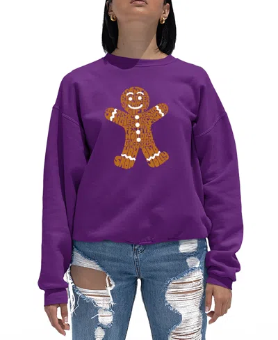 La Pop Art Women's Gingerbread Word Art Crewneck Sweatshirt In Purple