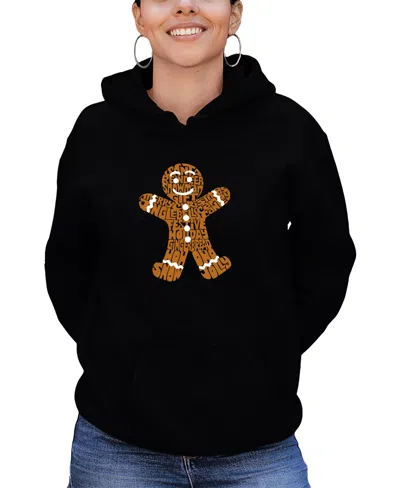 La Pop Art Women's Gingerbread Word Art Long Sleeve Sweatshirt In Black
