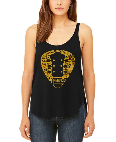 La Pop Art Women's Guitar Pick Genres Premium Word Art Flowy Tank Top In Black