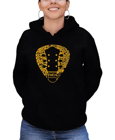La Pop Art Women's Guitar Pick Genres Word Art Hooded Sweatshirt In Black