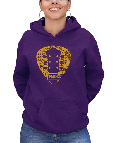 La Pop Art Women's Guitar Pick Genres Word Art Hooded Sweatshirt In Purple
