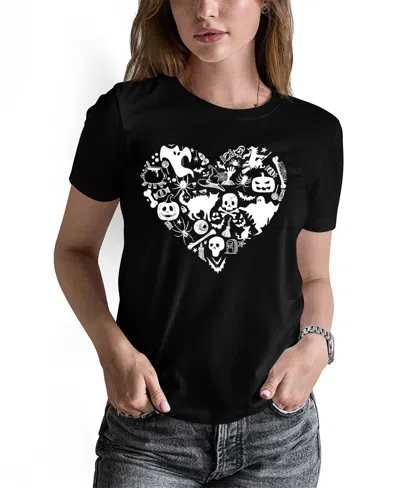 La Pop Art Women's Halloween Heart Art Crew Neck T-shirt In Black