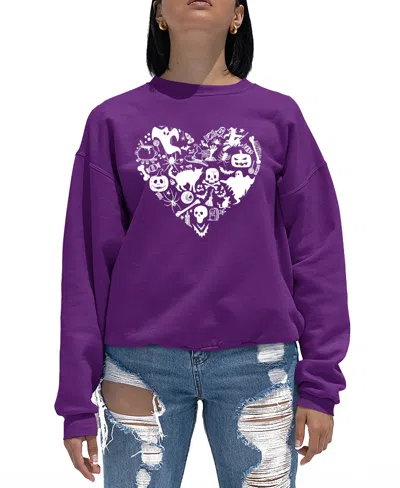 La Pop Art Women's Halloween Heart Art Crewneck Sweatshirt In Purple