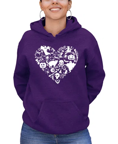 La Pop Art Women's Halloween Heart Art Hooded Sweatshirt In Purple
