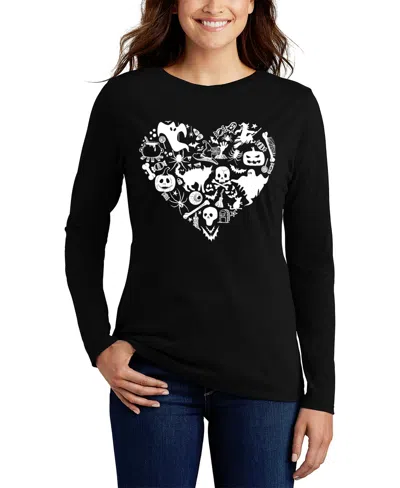 La Pop Art Women's Halloween Heart Art Long Sleeve T-shirt In Black