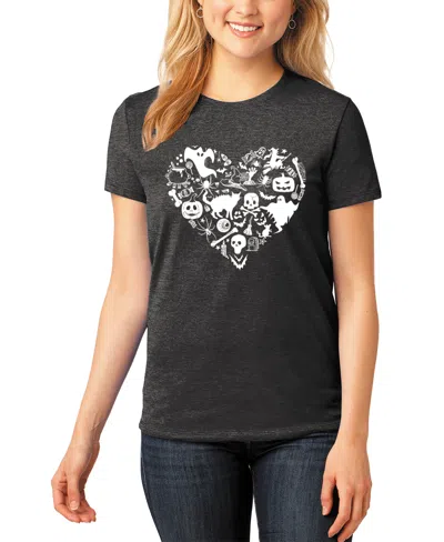La Pop Art Women's Premium Blend Word Art Paw Prints Heart T-shirt In Black