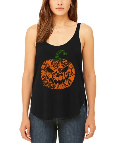 La Pop Art Women's Halloween Pumpkin Premium Word Art Flowy Tank Top In Black