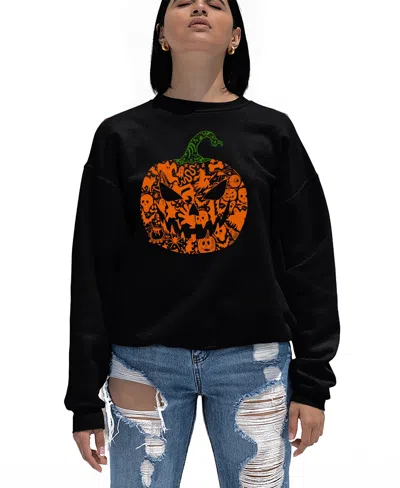 La Pop Art Women's Halloween Pumpkin Word Art Crewneck Sweatshirt In Black