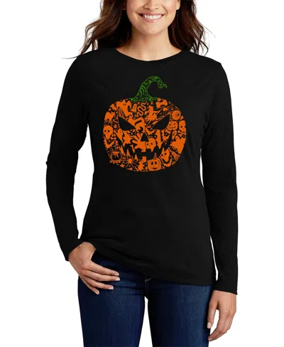 La Pop Art Women's Halloween Pumpkin Word Art Flowy T-shirt In Black