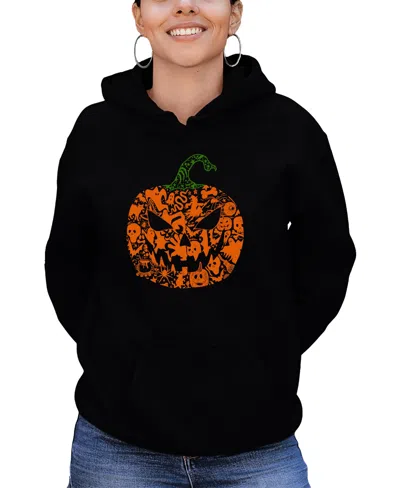 La Pop Art Women's Halloween Pumpkin Word Art Hooded Sweatshirt In Black