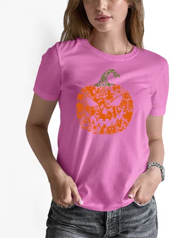 La Pop Art Women's Halloween Pumpkin Word Art Pullover Top In Pink