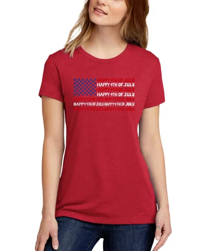 La Pop Art Women's Happy 4th Of July Word Art Crew Neck T-shirt In Red