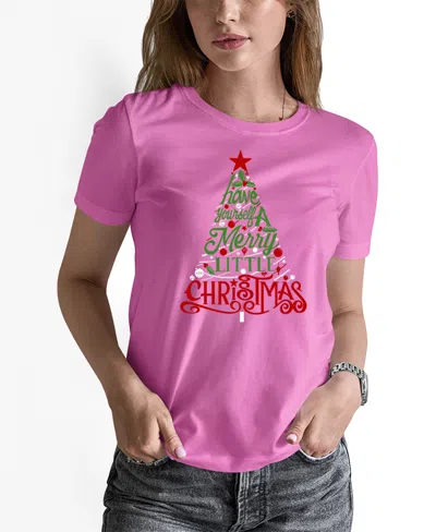 La Pop Art Women's Have Yourself A Merry Little Christmas Word Art Crew Neck T-shirt In Pink