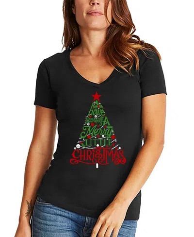 La Pop Art Women's Have Yourself A Merry Little Christmas Word Art Crew Neck T-shirt In Black