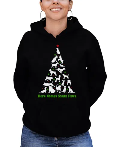 La Pop Art Women's Here Comes Santa Paws Word Art Hooded Sweatshirt In Black