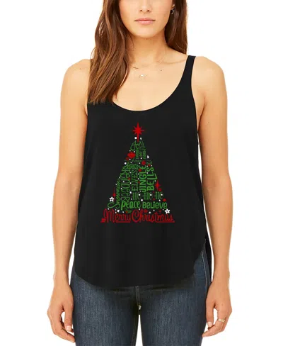 La Pop Art Women's Holiday Christmas Tree Premium Word Art Flowy Tank Top In Black