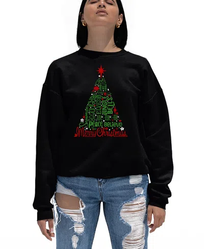 La Pop Art Women's Holiday Christmas Tree Word Art Crewneck Sweatshirt In Black