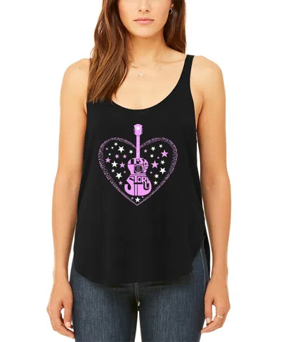La Pop Art Women's It's A Love Story Premium Word Art Flowy Tank Top In Black