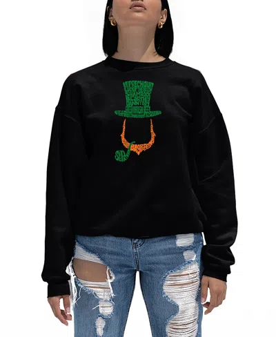 La Pop Art Women's Leprechaun Word Art Crewneck Sweatshirt In Black