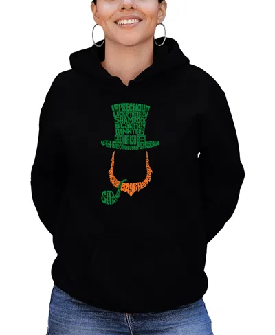 La Pop Art Women's Leprechaun Word Art Hooded Sweatshirt In Black