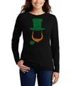 La Pop Art Women's Leprechaun Word Art Long Sleeve T-shirt In Black