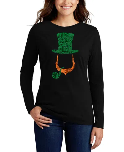 La Pop Art Women's Leprechaun Word Art Long Sleeve T-shirt In Black