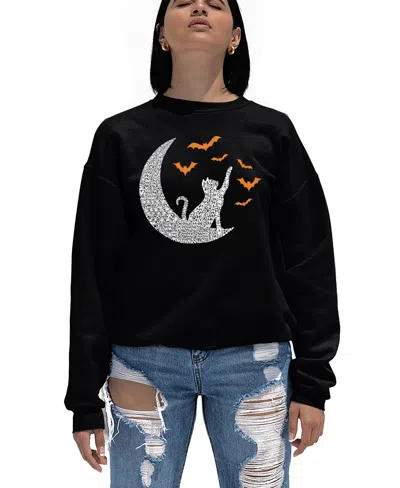 La Pop Art Women's Lunar Bats Word Art Crewneck Sweatshirt In Black