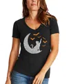 LA POP ART WOMEN'S LUNAR BATS WORD ART V-NECK T-SHIRT