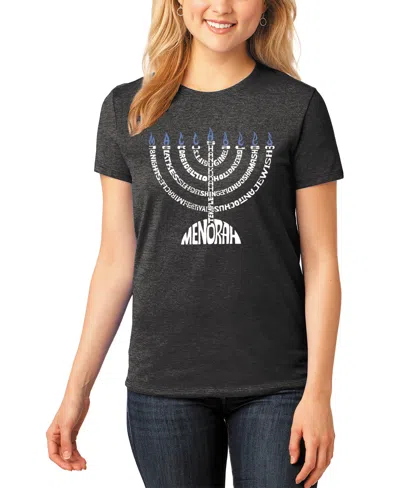 La Pop Art Women's Menorah Premium Blend Word Art T-shirt In Black