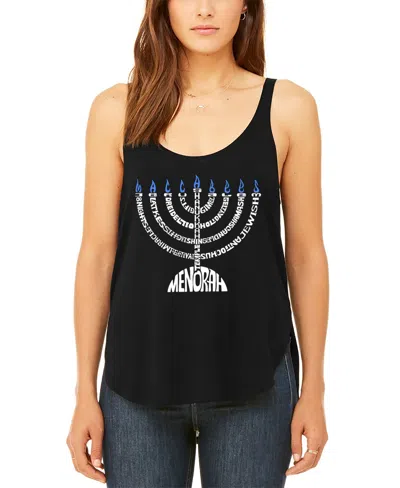 La Pop Art Women's Menorah Premium Word Art Flowy Tank Top In Black