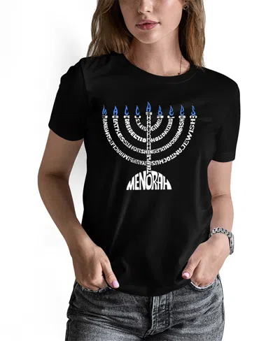 La Pop Art Women's Menorah Word Art Crew Neck T-shirt In Black