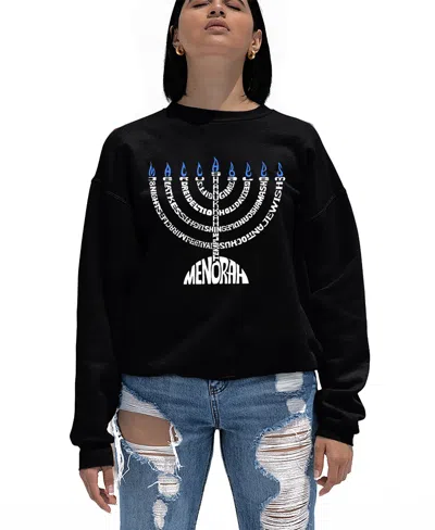 La Pop Art Women's Menorah Word Art Crewneck Sweatshirt In Black