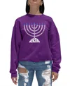 La Pop Art Women's Menorah Word Art Crewneck Sweatshirt In Purple