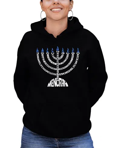 La Pop Art Women's Menorah Word Art Hooded Sweatshirt In Black