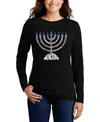 La Pop Art Women's Menorah Word Art Long Sleeve T-shirt In Black