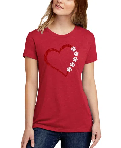 La Pop Art Women's Meow Heart Word Art Crew Neck T-shirt In Red