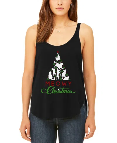 La Pop Art Women's Meowy Christmas Tree Premium Word Art Flowy Tank Top In Black